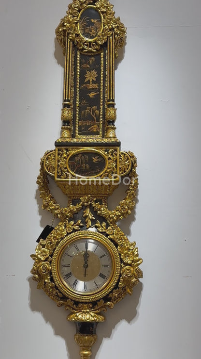 HomeDor × FH&Home | Baroque-inspired Long-shaped Wall Clock with Ornate Patterns
