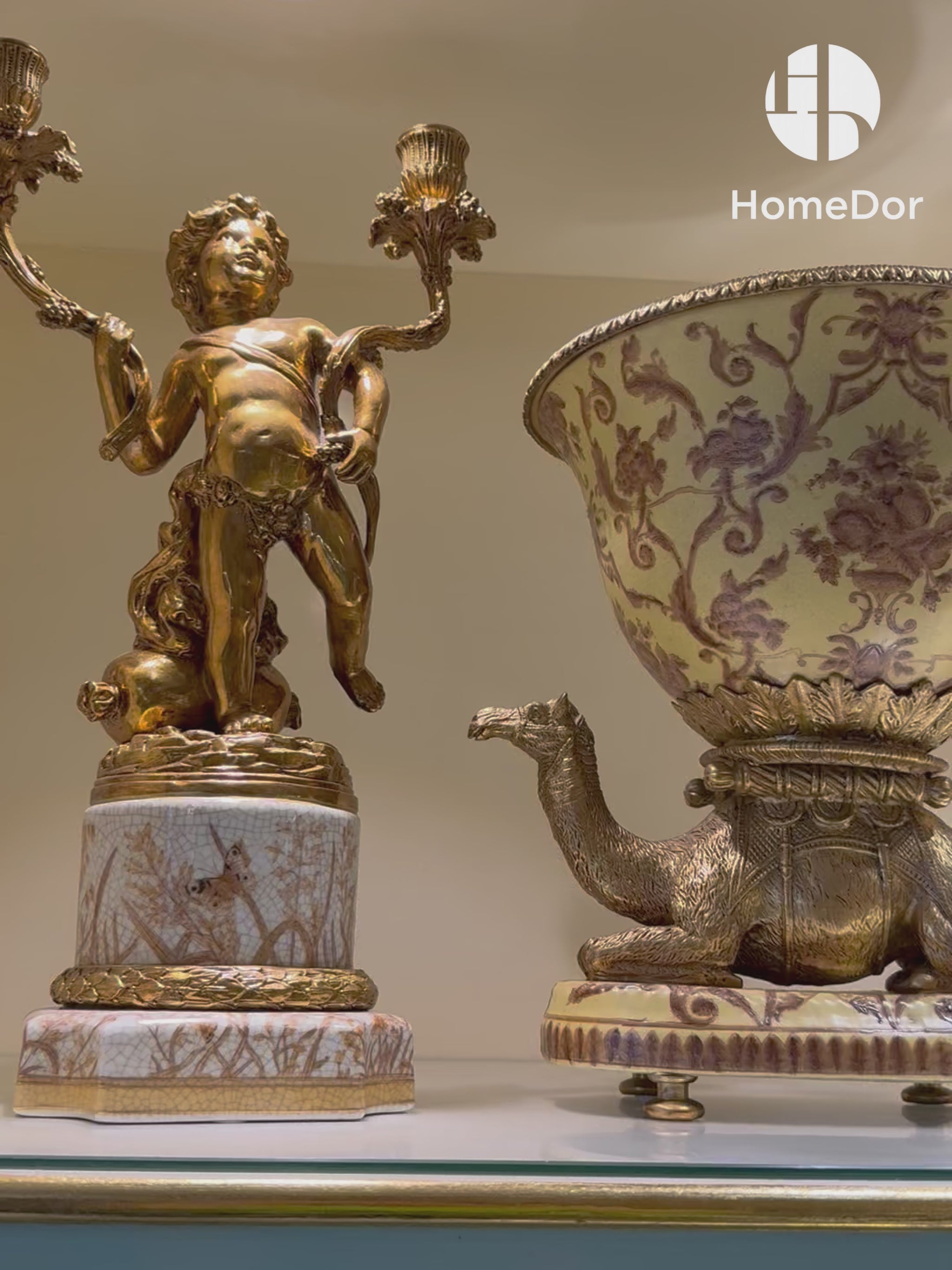 Decorative Camel-Stand Floral Motif Bowl for console or coffee tables.