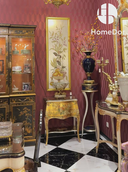 HomeDor Luxury Vintage Gilded Floral Chest of Drawers with Open Shelf