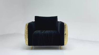 HomeDor Premium Luxury Black Velvet Single Brass Sofa Chair