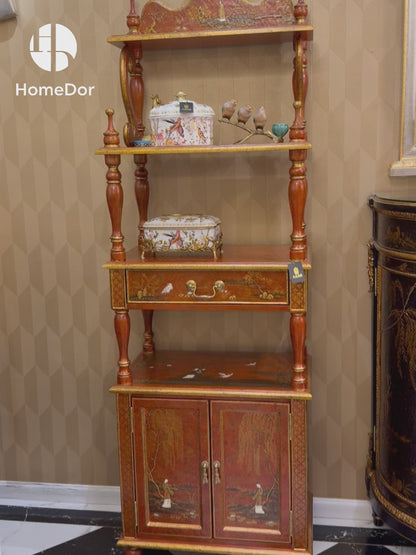 HomeDor Chinoiserie Coral Red Series Multi-Tiered Storage Shelf