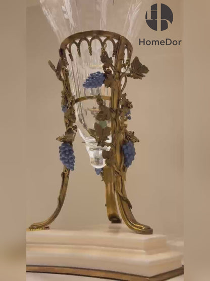 HomeDor × FH&Home | Prague Collection European Style Crystal Glass Vase with Brass Vines and Blue Grapes