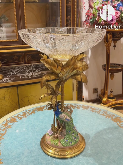 HomeDor Tropical-Themed Peacock Palm Crystal Fruit Bowl