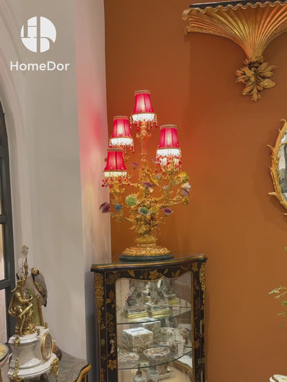 HomeDor × FH&Home | Statement Palace-Style Golden Tree Branch Red Table Lamp