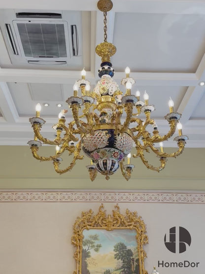 Lámpara de araña de porcelana clásica europea con flores talladas de HomeDor