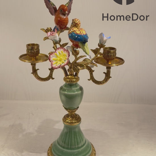 HomeDor × FH&Home | Green Porcelain Birds Candle Holder