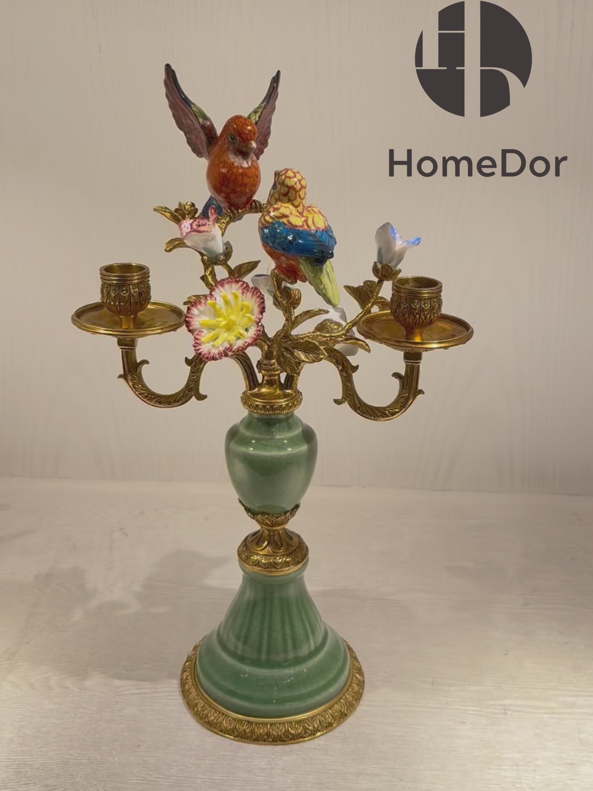 HomeDor × FH&Home | Green Porcelain Birds Candle Holder
