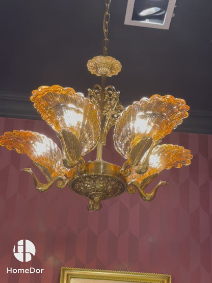 HomeDor × FH&Home | Regal Amber Glass Peacock Feather Chandelier
