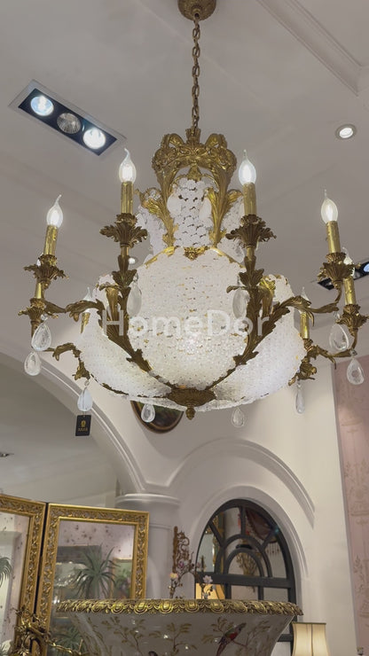 HomeDor x FH&Home | Elegant Frosted Acrylic & Brass Crown Chandelier