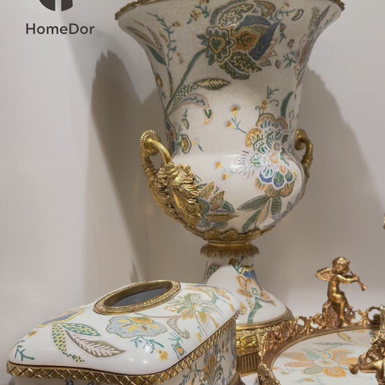 Vintage Chinoiserie Luxury Blossom & Brass Table Decor Set