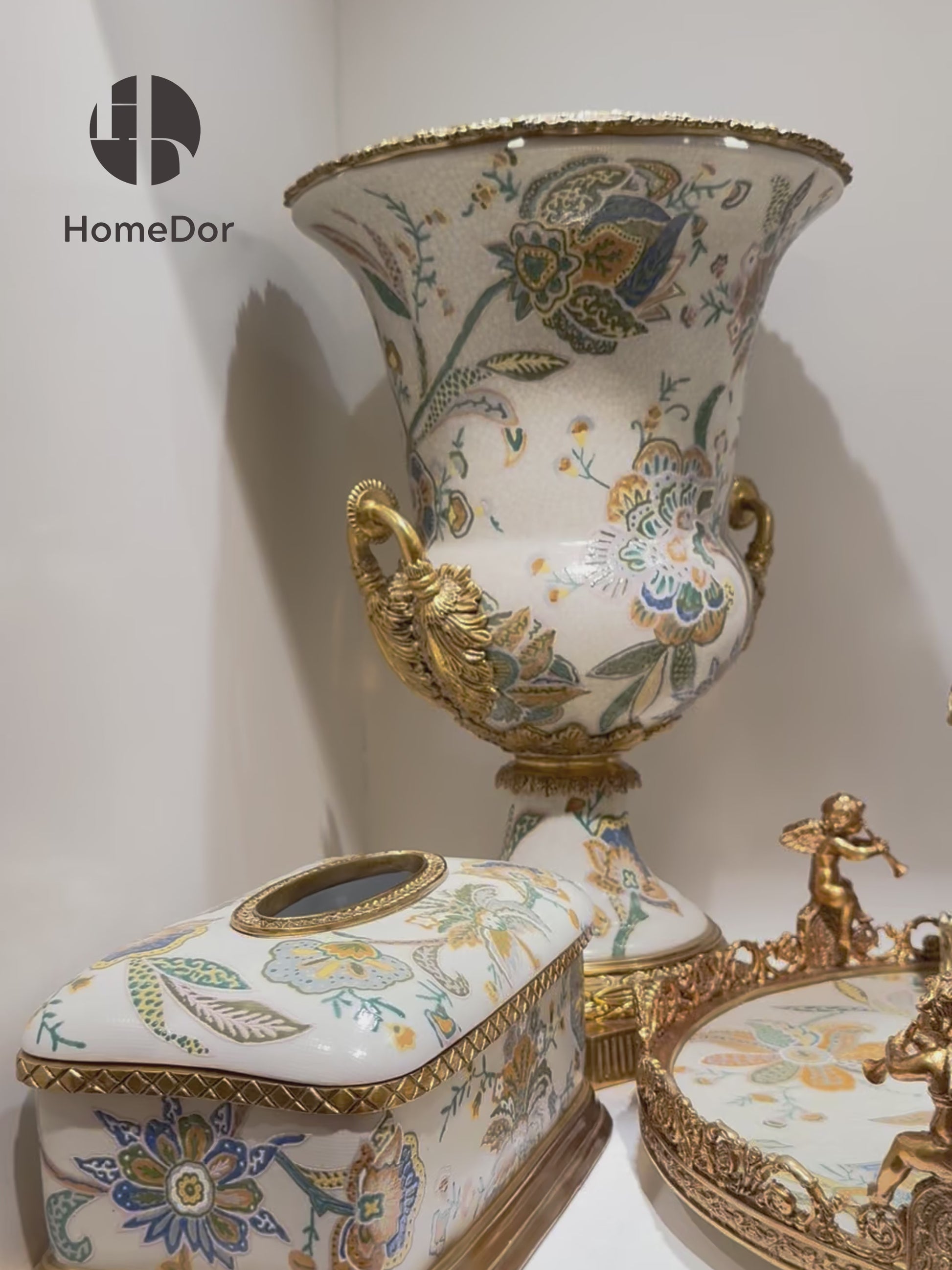 Vintage Chinoiserie Luxury Blossom & Brass Table Decor Set
