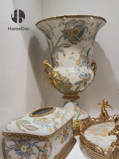 Vintage Chinoiserie Luxury Blossom & Brass Table Decor Set