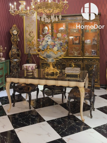 HomeDor Refined Noir & Ivory Scalloped Dining Table