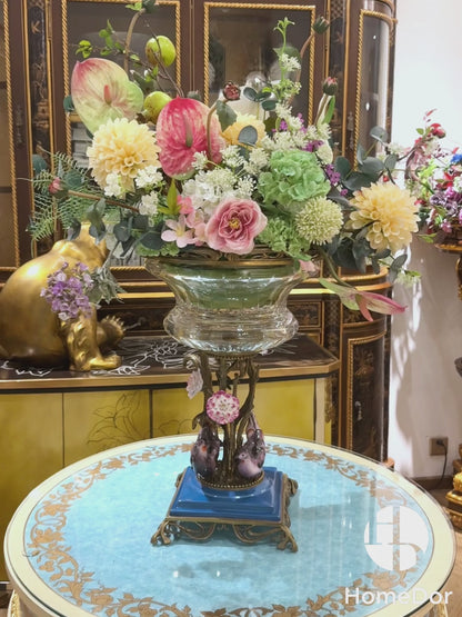 HomeDor Ornate Gilded Bird &Floral Crystal Fruit Centerpiece