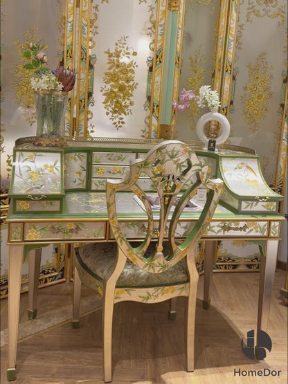 HomeDor Artistic Chinoiserie Accent Chair with Exquisite Carved Back Frame Details