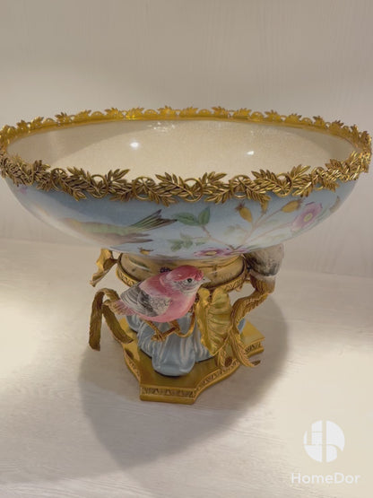 HomeDor × FH&Home | European Palace-Inspired Rococo Style Porcelain Fruit Platter with Birds Accent