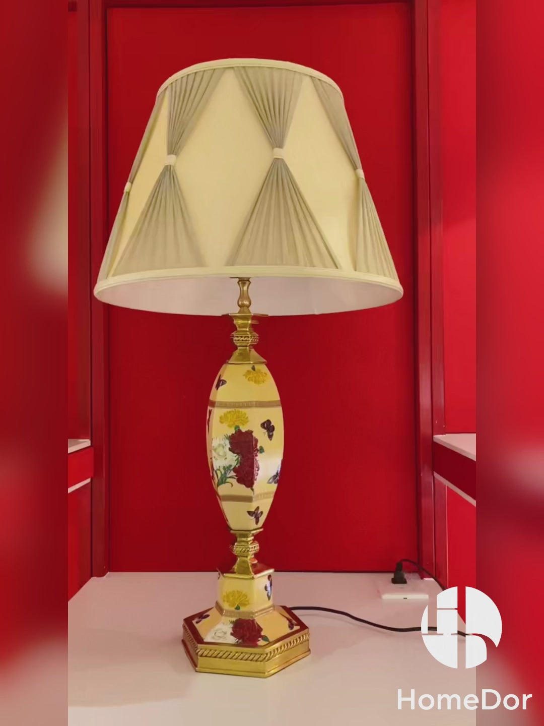 HomeDor × FH&Home | Vintage Floral & Butterfly Ceramic Table Lamp by Regis Dho