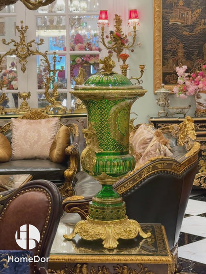 HomeDor × FH&Home | Aurora Glass Lime Green Etched Floral Lidded Urn