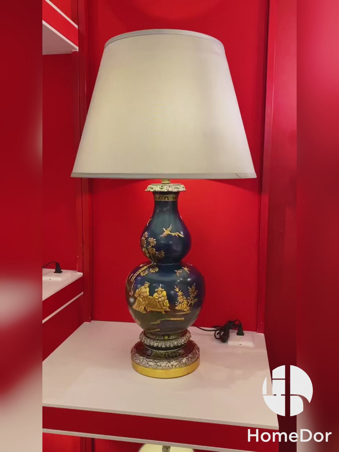 HomeDor × FH&Home | Chinoiserie Navy Blue Gourd-Shaped Table Lamp