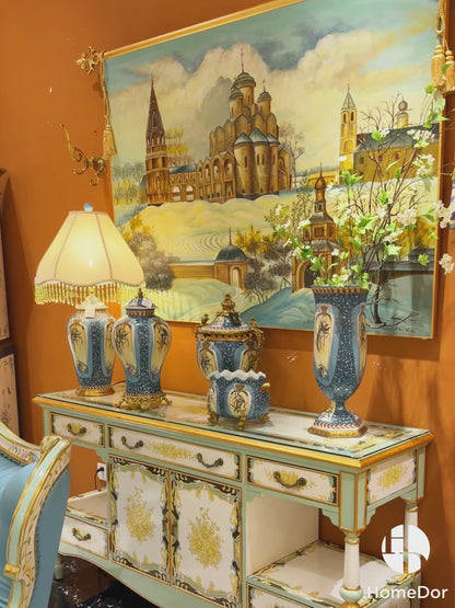 HomeDor Opulent Azure Palace Blue Avian Floral Decor Set