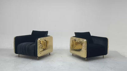 HomeDor Premium Luxury Black Velvet Single Brass Sofa Chair