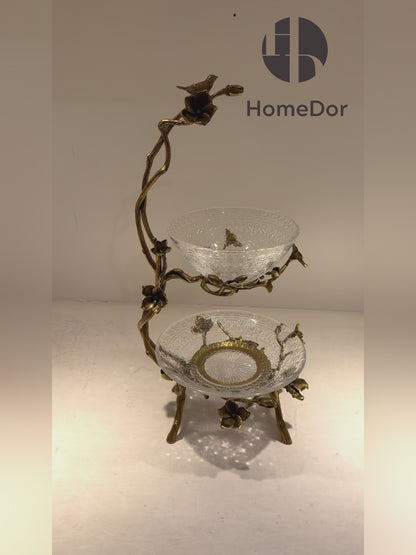 HomeDor × FH&Home | Exquisite Golden Branch-designed Two-layer Crystal Glass Fruit Platter