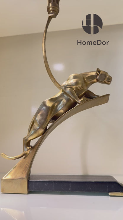 HomeDor × FH&Home | Elegant Modern Classical Copper Bookend Candle Holders with Leaping Panther Sculptures