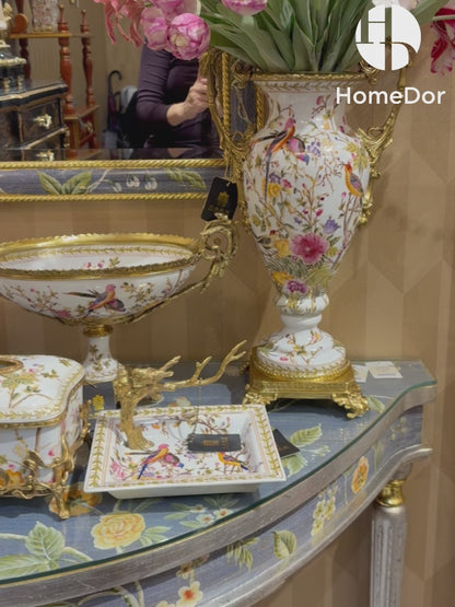 HomeDor Chinoiserie Garden Bird Motif Gilded Decor Set