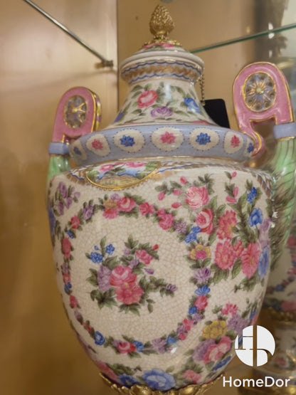 Rococo Revival Floral Porcelain Covered Urn
