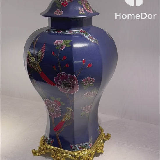 HomeDor × FH&Home | Dark Blue Porcelain Floral-Bird Motifs Canister Box/Jar1

