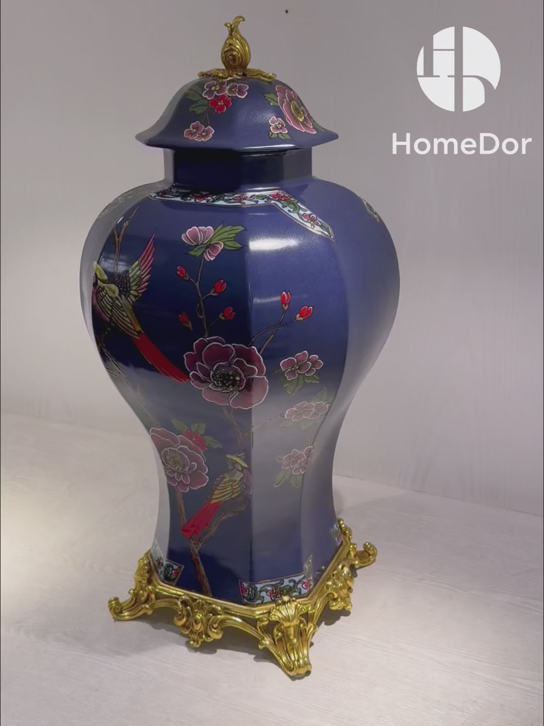 HomeDor × FH&Home | Dark Blue Porcelain Floral-Bird Motifs Canister Box/Jar1
