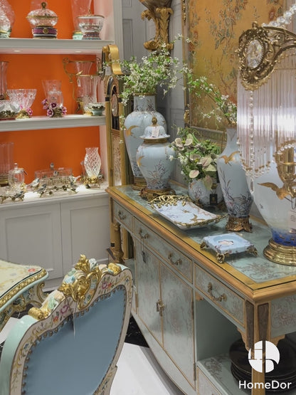 HomeDor × FH&amp;Home | Elegante juego de mesa de porcelana europea con motivos de grullas doradas