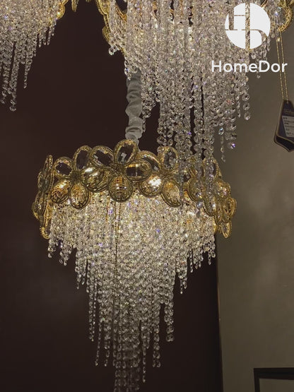 Lámpara de araña con borlas de cristal y flores modernas premium de HomeDor 