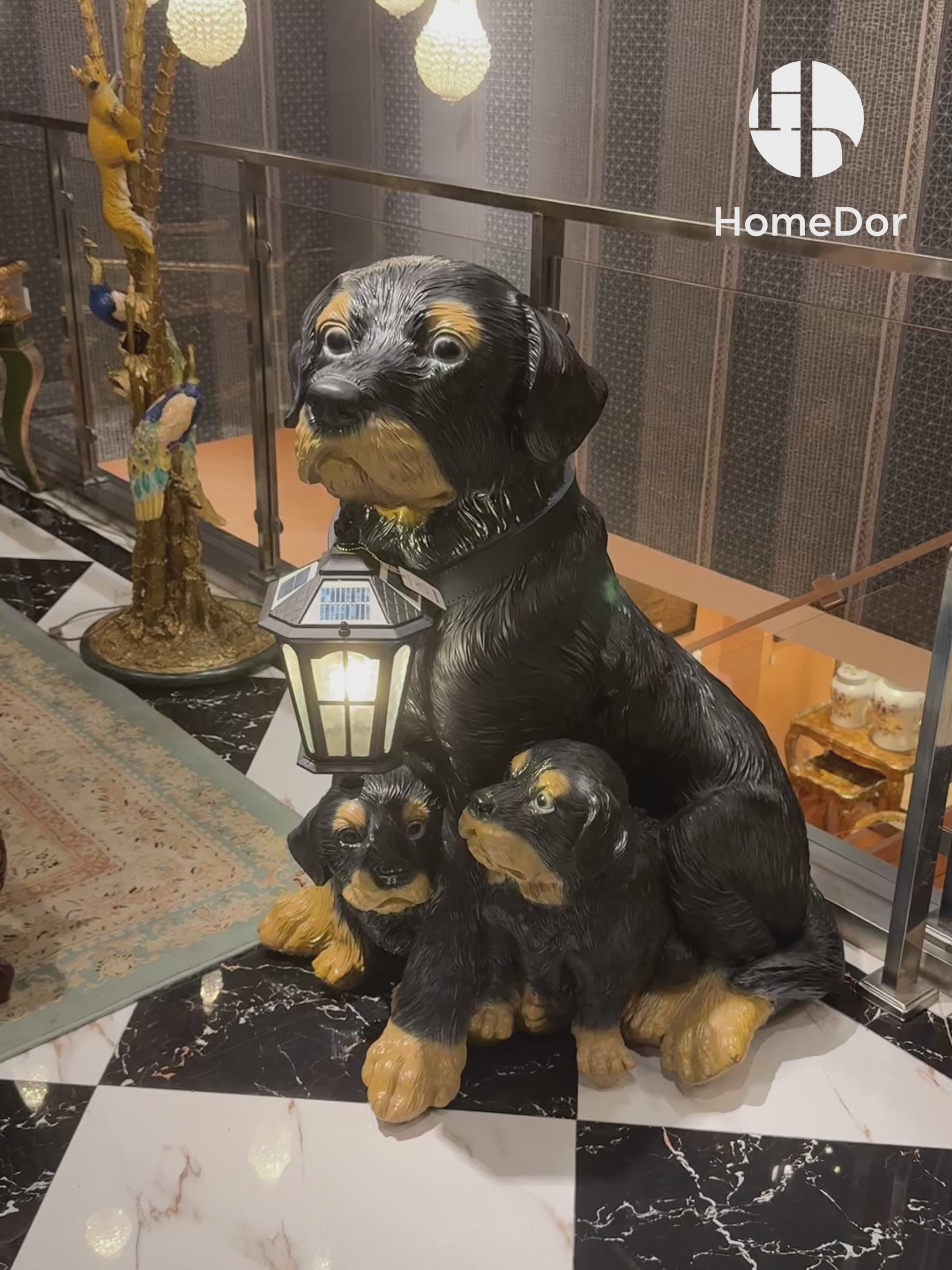  Rottweiler Sculpture Solar-Powered Floor Lamp