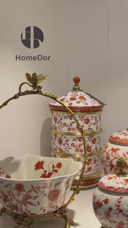 HomeDor × FH&Home | Vintage Red Floral Porcelain Table Decor Set -II
