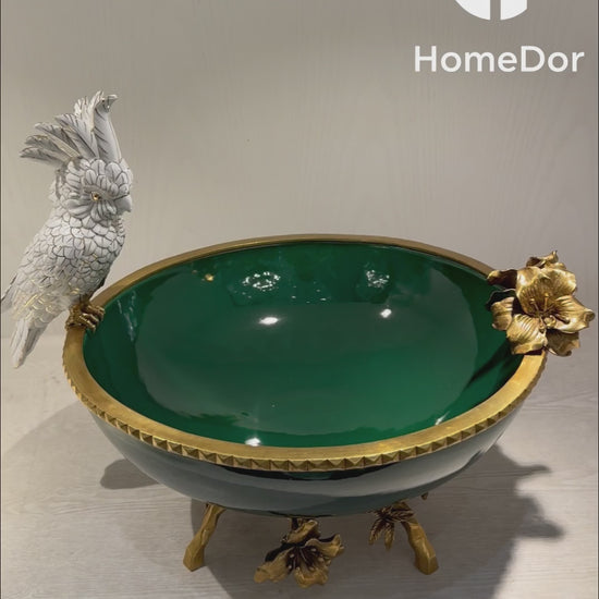 HomeDor × FH&Home | Exquisite Green Porcelain Parrot Fruit Bowl