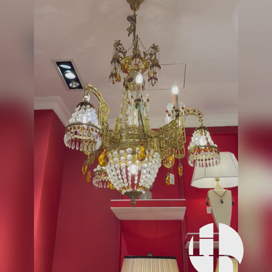 HomeDor × FH&Home | Baroque Style Luxurious Gold Crystal Chandelier with Amber Accents