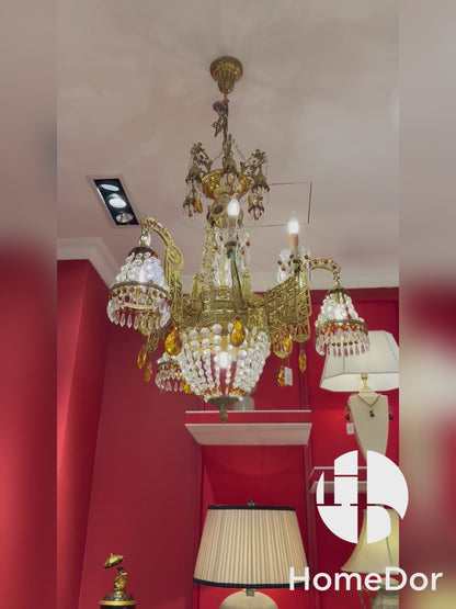 HomeDor × FH&Home | Baroque Style Luxurious Gold Crystal Chandelier with Amber Accents