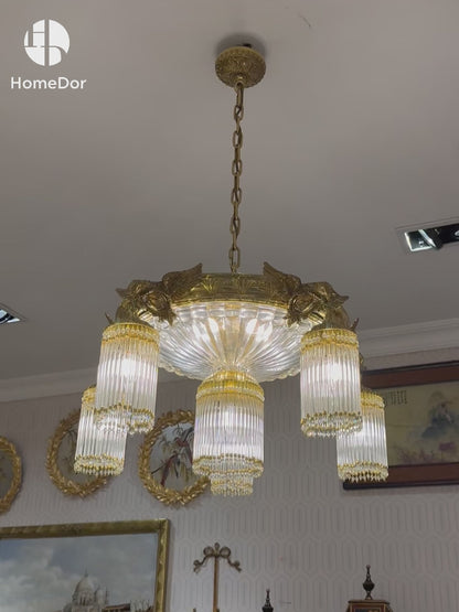 HomeDor × FH&amp;Home | Lámpara de araña clásica europea de latón con forma de pájaro y detalles de cristal