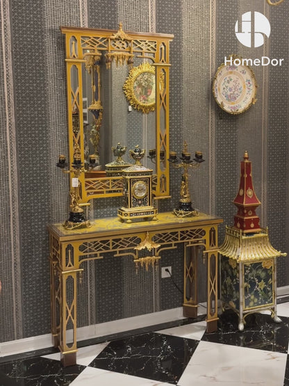 HomeDor Imperial Yellow Series Openwork Carved Accent Console