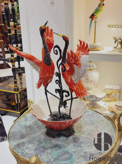 HomeDor Dancing Crane Pair on Cloud Motif Base Centerpiece