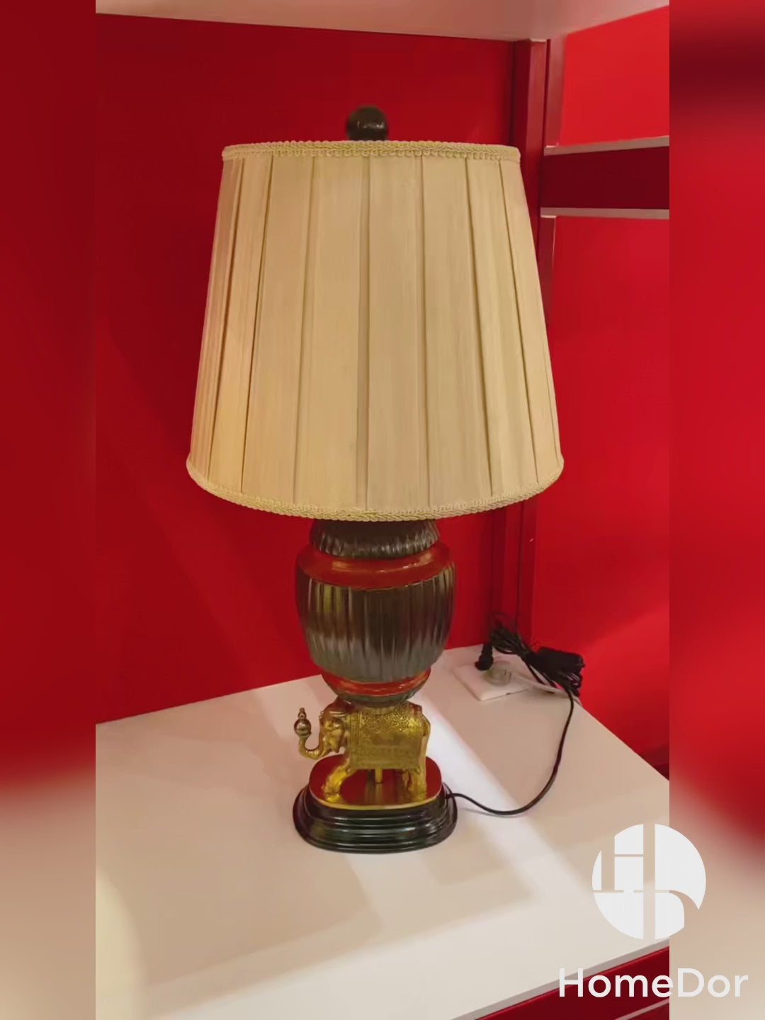 HomeDor × FH&Home | Vintage Elephant Accent Pleated Shade Table Lamp Designed by Regis Dho