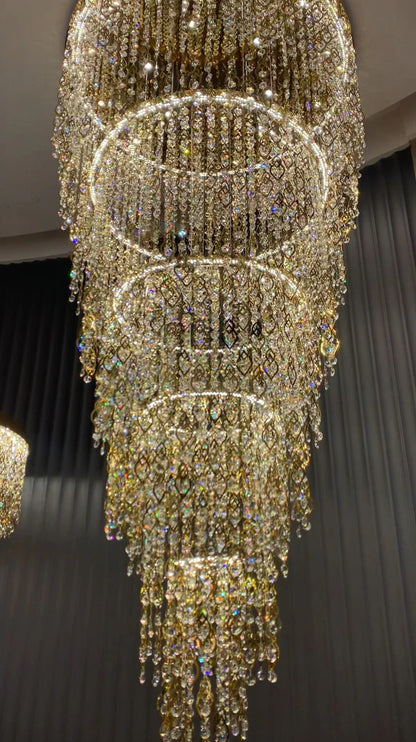 HomeDor Luxury Multi-tiered Gold Feather Waterfall Crystal Chandelier
