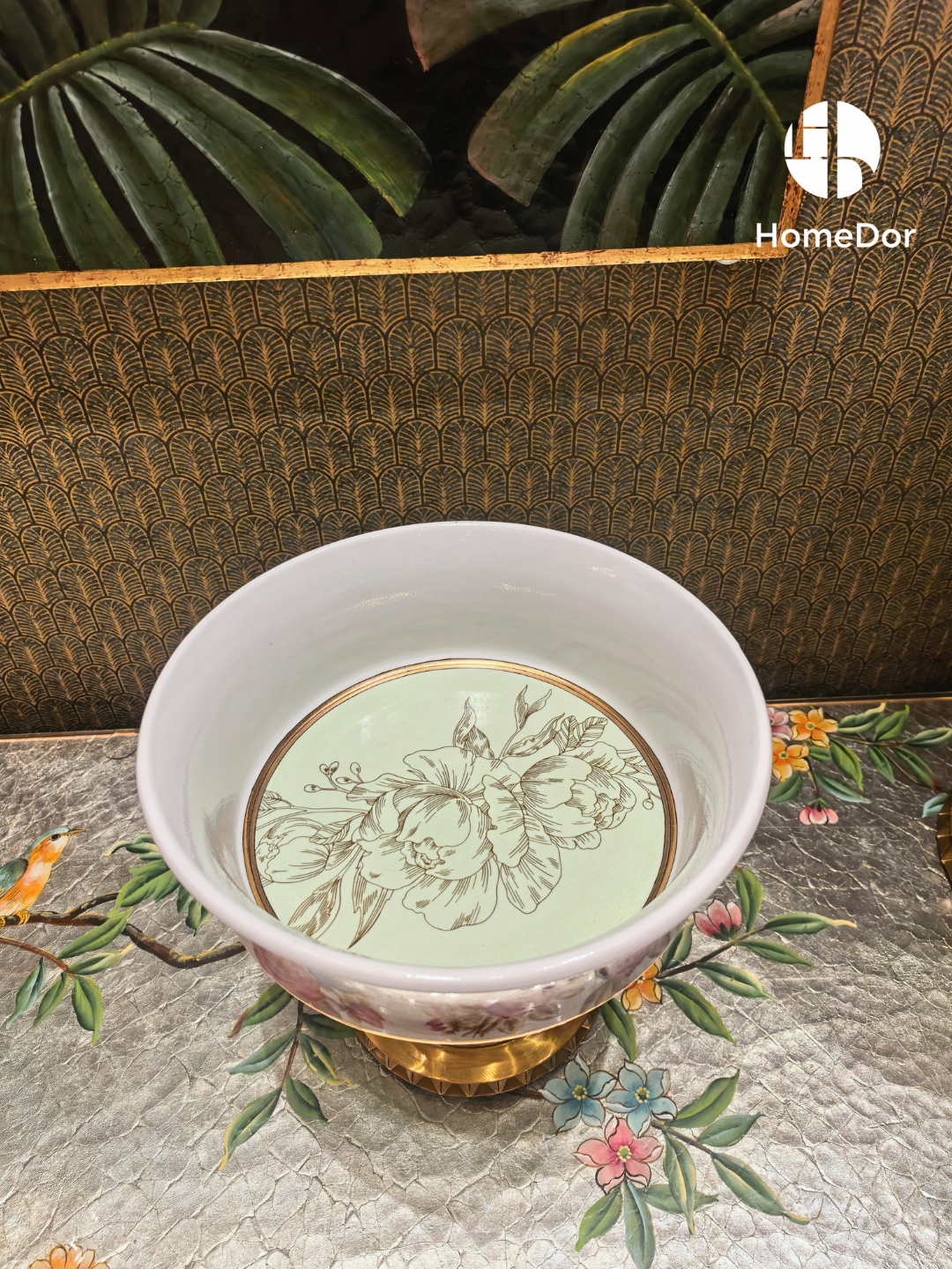  featuring hand painted rose and butterfly porcelain with gilded detailing