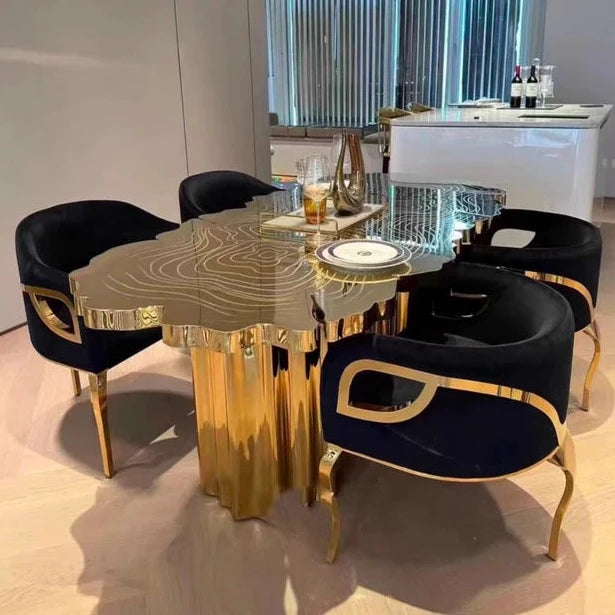 HomeDor Luxury Italian Style Stainless Steels Dining Table in Gold/Silver/Copper Finish Color