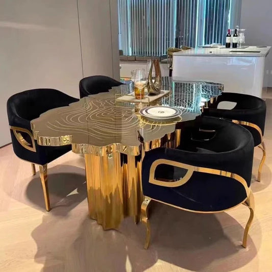HomeDor Luxury Italian Style Stainless Steels Dining Table in Gold/Silver/Copper Finish Color