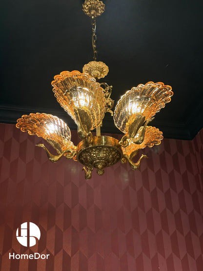 HomeDor × FH&Home | Regal Amber Glass Peacock Feather Chandelier