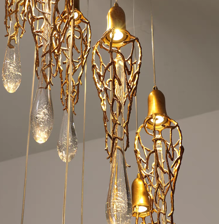 HomeDor Modern Luxury Brass Branch Teardrop Chandelier