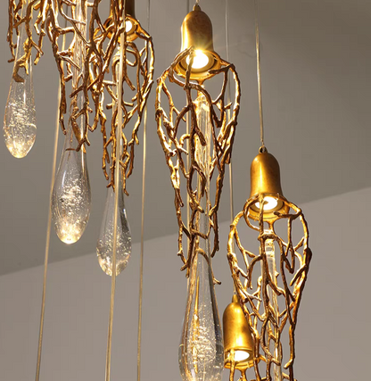 HomeDor Modern Luxury Brass Branch Teardrop Chandelier