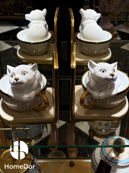HomeDor Whimsical Tea Party Kitten Bookend